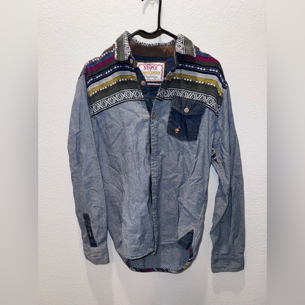 Staple Denim Shirt with Vibrant Stripes